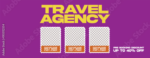 Retro Vintage Style Travel Agency Promotional Website Header and Horizontal Banner Template Design for Summer Holiday Vacation, Flight Hotel Booking Adventure Discount Tourism Promo
