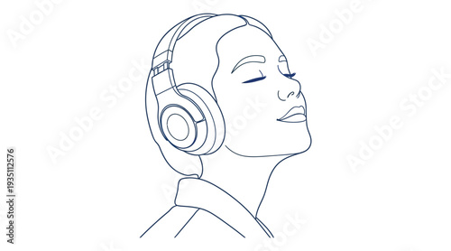 Woman wearing headphones and enjoying music with closed eyes