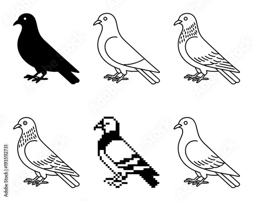 Pigeon Silhouette Set Vector Illustration