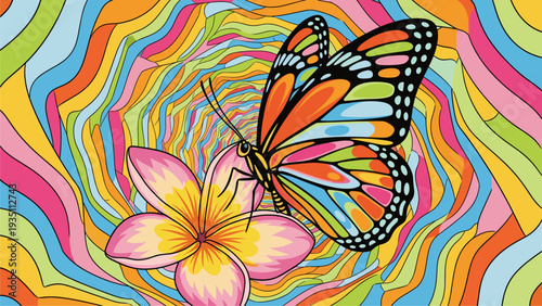 Psychedelic Butterfly & Flower Graphic Design - Vibrant Abstract Art for Marketing & Decor