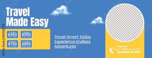 Study Abroad Tourism Travel Banner Template Design for International Education Program, Adventure Booking Discount Horizontal Social Media Cover design