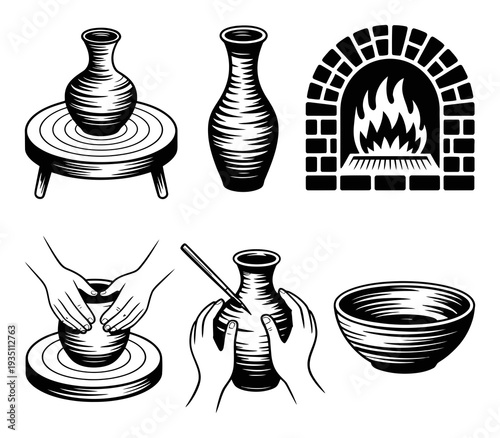 Pottery Making Process Vector Illustration Set