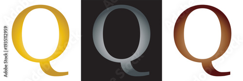 Set of Stylized Alphabet Letters on Dark Background. Collection of decorative  letters in various serif styles with gradients and outlines on black square backgrounds.EPS10/AI.