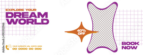 Retro Vintage Style Travel Packages Promo Banner Template Design for Summer Holiday Vacation Tourism, Flight Hotel Booking Discount Horizontal Website Header Social Media Cover