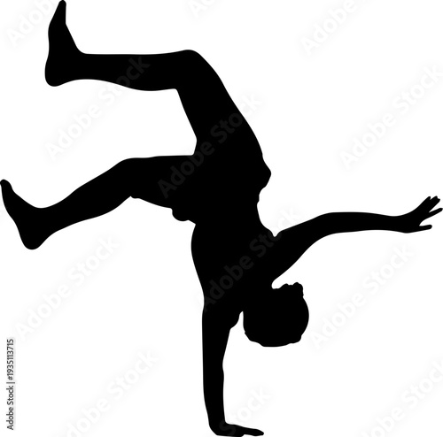 Dynamic Handstand Silhouette of a Man Performing an Acrobatic Breakdance Move
