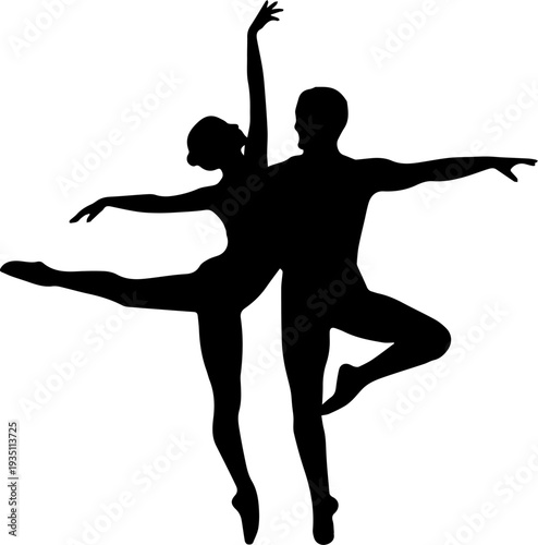 Elegant Ballet Dancers Couple Silhouette in Dynamic Pose Vector Illustration