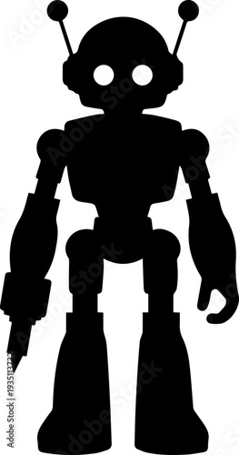 Black Silhouette Robot Vector Icon Simple Futuristic Droid Graphic Element Isolated on White Background