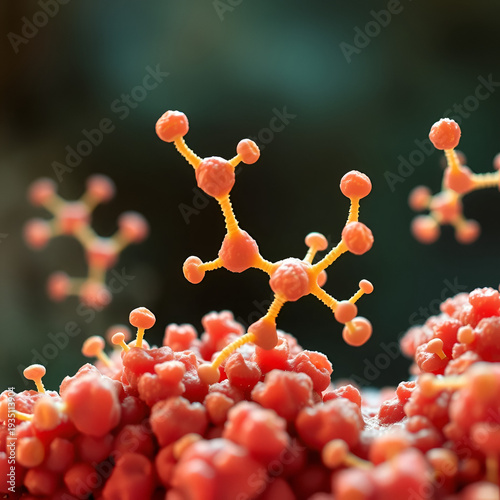 Molecules of candida auris fungal infection.Macro,banner