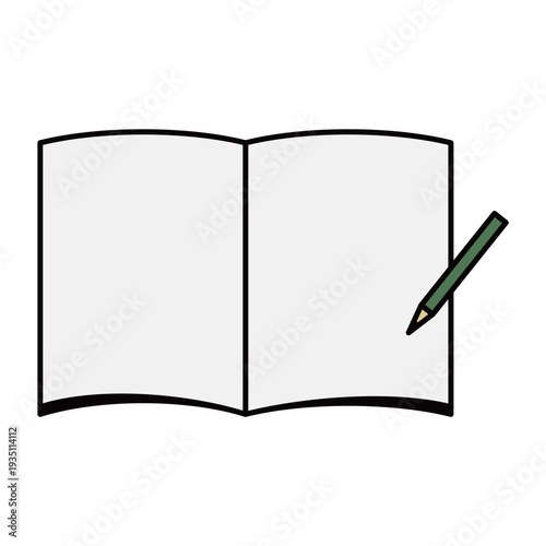 白紙の見開きノートと鉛筆のイラスト