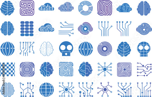 Abstract geometric patterns with symmetrical and symmetrical-inspired designs in blue tones