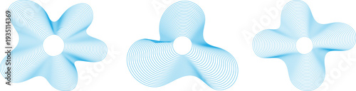 Abstract blue line art depicting three floral or vortex like shapes