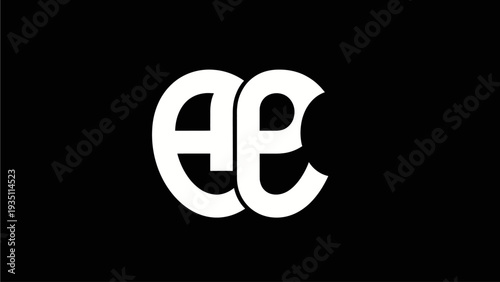 Elegant intertwined lowercase letters graphic design, minimalist white symbol on black background, modern typographic art element