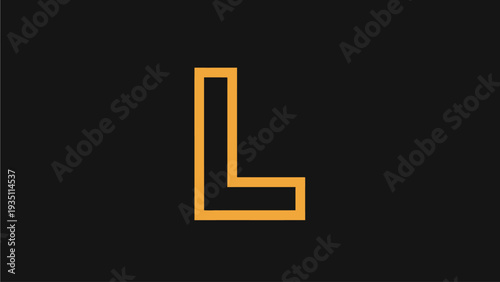 Modern minimalist orange outline letter L on dark background, geometric alphabet initial typography design element for branding