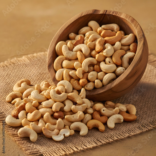 Cashew nuts in wooden bowl
