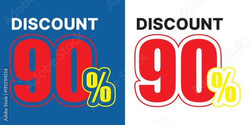 Discount 90 percent text red yellow blue white sale ninety percent percentage