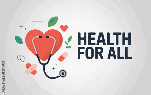 Health for all concept with stethoscope and heart symbol representing medical care and wellness for everyone healthy living and support
