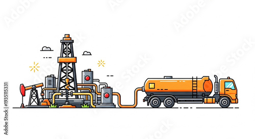 Oil Refinery and Tanker Truck.
