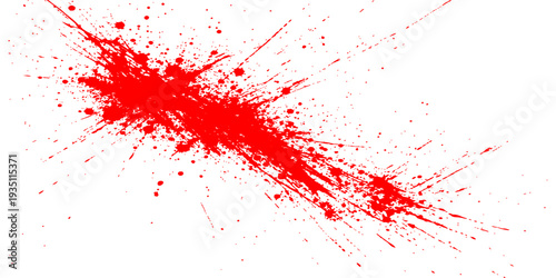 Red paint splashes and ink splats create a grunge vector illustration with blood-colored drops and spray drips on a textured red background for a dirty stain pattern art wallpaper design