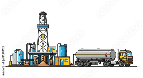 Oil Refinery and Tanker Truck.