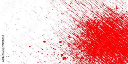 Red abstract background featuring a vector illustration of grunge blood splatters and paint drips with a watercolor texture pattern on a red wallpaper backdrop