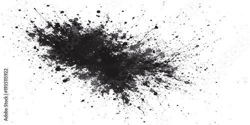 Quadro su tela A black ink splat background featuring grunge liquid splashes and paint splatter