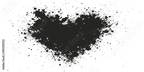 Black ink splat illustration featuring a dirty grunge texture with abstract paint splashes and liquid drips on a vector silhouette background element