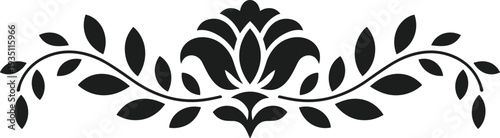 Black floral border silhouette with leaves and central bloom vector