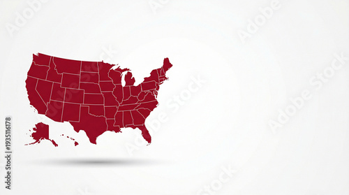 USA Map in Red 3D Perspective