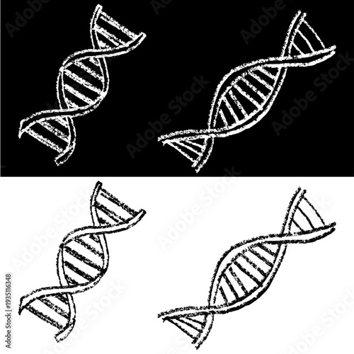 Set editable chalk drawing DNA vector for biology studies. Ideal for symbolizing school genetics, vintage medical science, and chalkboard human health.