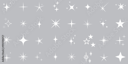 Minimalist twinkle star shape symbols. Shining star icons, abstract sparkle black silhouettes. Modern geometric elements, shining star icon set. Set of twinkling star vector.