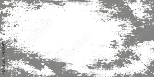 Abstract black grunge background with a vintage ink splatter texture and a dirty paint border frame for a textured wall art design