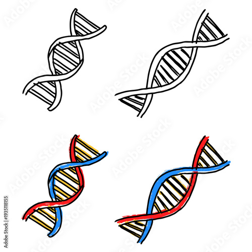 Set editable sketch drawing DNA vector for sketchy medical blogs. Ideal for symbolizing rough genetics, hand drawn biology, and simple life science.