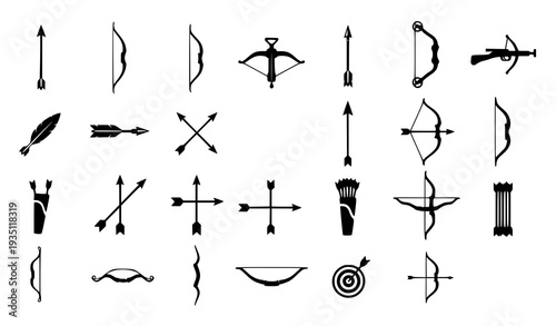 Minimal Bow and Arrow Silhouette Logo Vector Collection for Archery Design