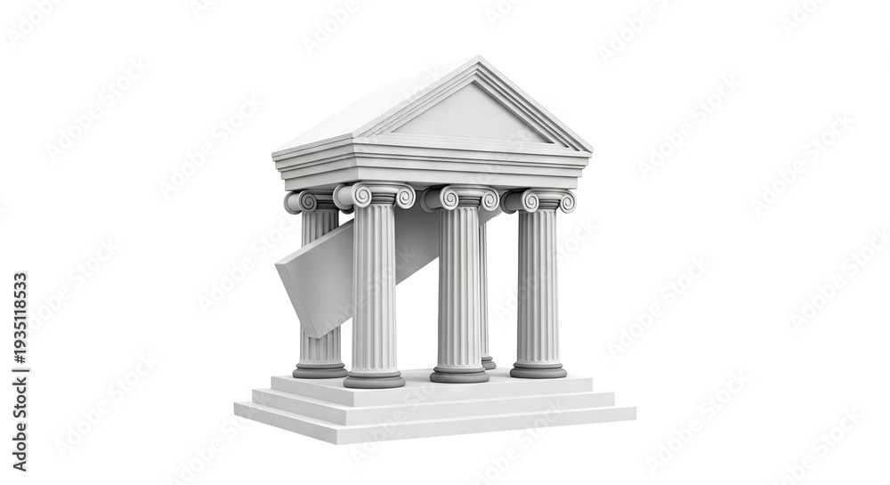 Fototapeta premium Ancient Greek Building Facade with Broken Column
