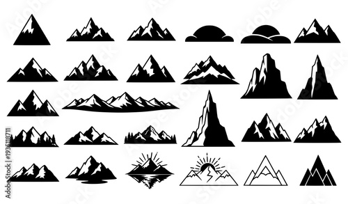Mountain Silhouette Vector Set with Alpine Peaks and Landscape Shapes