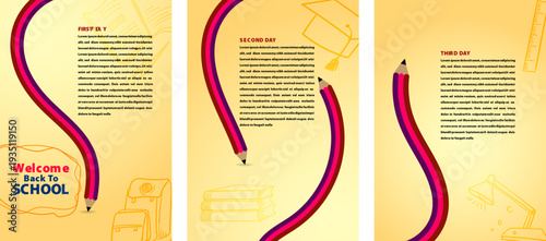 Welcome back to school. Lettering, quotes and doodle backgrounds. School banner with colorful doodles drawn with pencils on a sheet of notebook. Bright poster with school supplies in doodle style