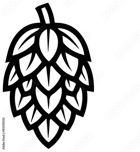 Detailed hops flower cone icon black and white illustration brewing symbol
