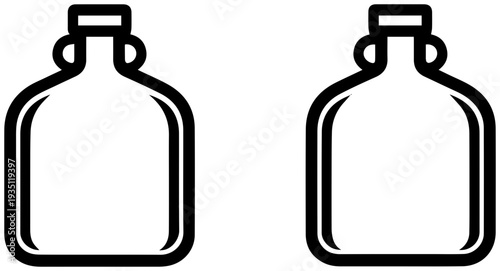 Two glass carboy jugs icons empty and transparent black outline on white background simple line drawing