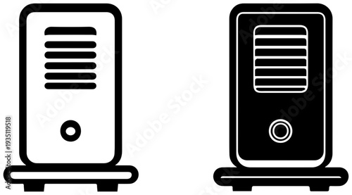 Two room dehumidifier unit icons in black and white isolated on a white background for home humidity control