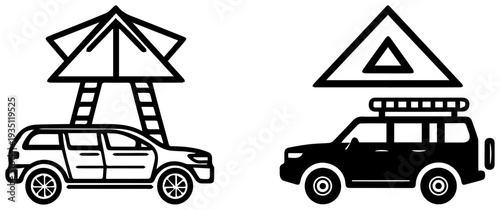 Rooftop tent icons on suvs for camping and outdoor adventure travel