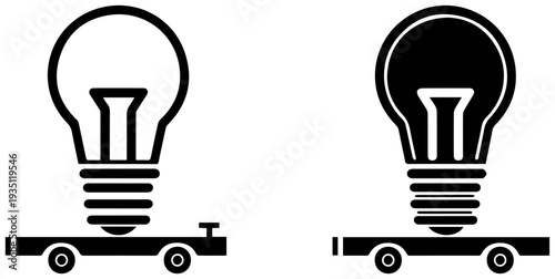 Two black light bulb icons on trailers for creative inspiration and ideas