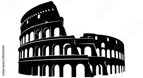 Ancient Colosseum illustration showcasing historical architecture and iconic landmarks from the Roman Empire era with a simple black and white design.
