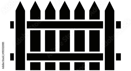 Simple black and white graphic of a medieval style castle wall with battlements and towers