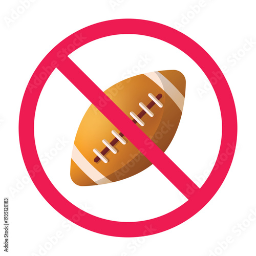 No american football sign, forbidden sign with american football ball icon, no contact sports sign, no aggressive games symbol, no sports activity sign