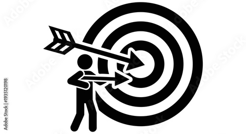 Person holding arrow hitting target symbolizing success achievement and goal accomplishment in business and personal life