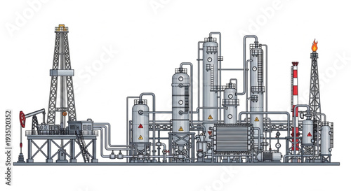 Oil Refinery Industrial Complex Illustration.