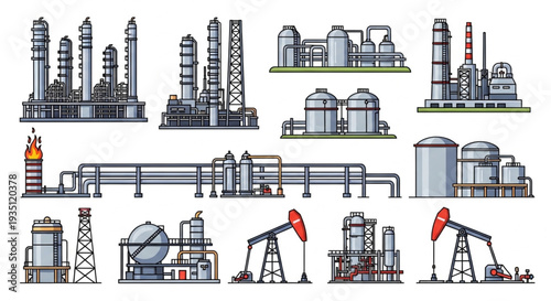 Oil Refinery Industrial Complex Illustration.