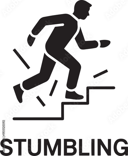Silhouette of person tripping and falling over obstacles isolated on transparent background