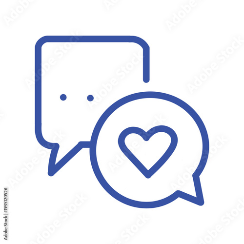 Social support and emotional communication concept thin outline icon. Minimalist line symbol chat bubbles and heart shape. Vector isolated pictogram for web and app.