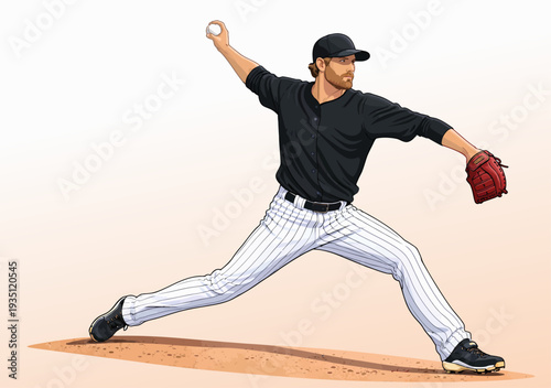 070-38-Baseball player pitching ball in dynamic motion, showing athletic performance